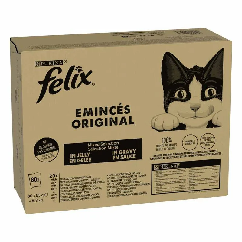 Felix Classic in buste 80 x 85 g Pacco misto umido per gatti (Mix Carne e Pesce: Tonno, Gamberetti, Pollo, Anatra)