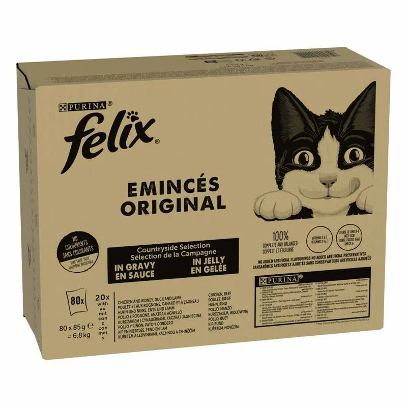 Felix Classic in buste 80 x 85 g Pacco misto umido per gatti (Mix di terra: Pollo e Reni, Anatra e Agnello, Pollo, Manzo)
