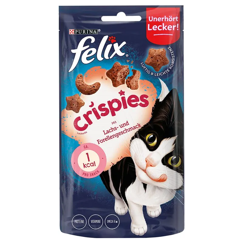Felix Crispies Snack per gatto (Set %: 3 x 45 g Salmone & Trota)