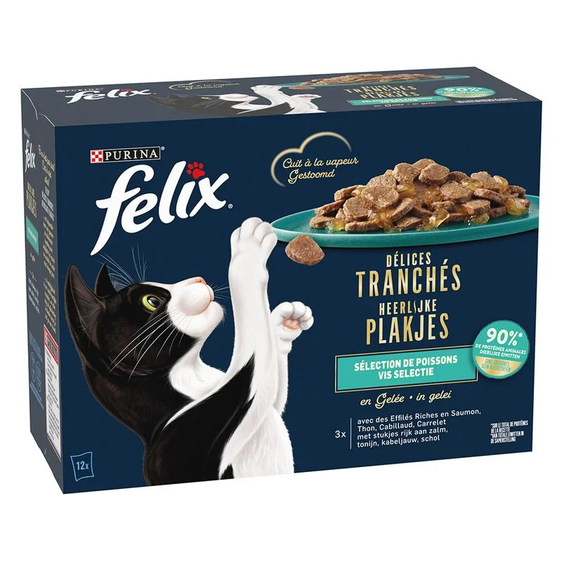 Felix Fettine al vapore 12 x 80 g Alimento umido per gatto (Selezione di mare in gelatina)