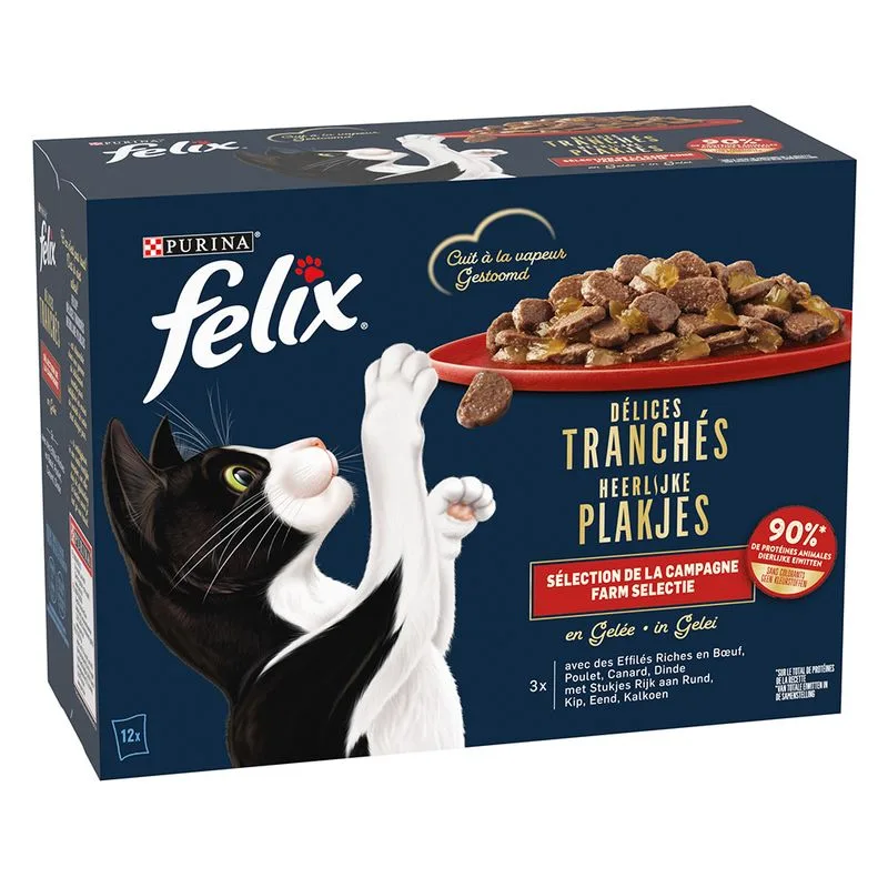 Felix Fettine al vapore 12 x 80 g Alimento umido per gatto (Selezione di terra in gelatina)