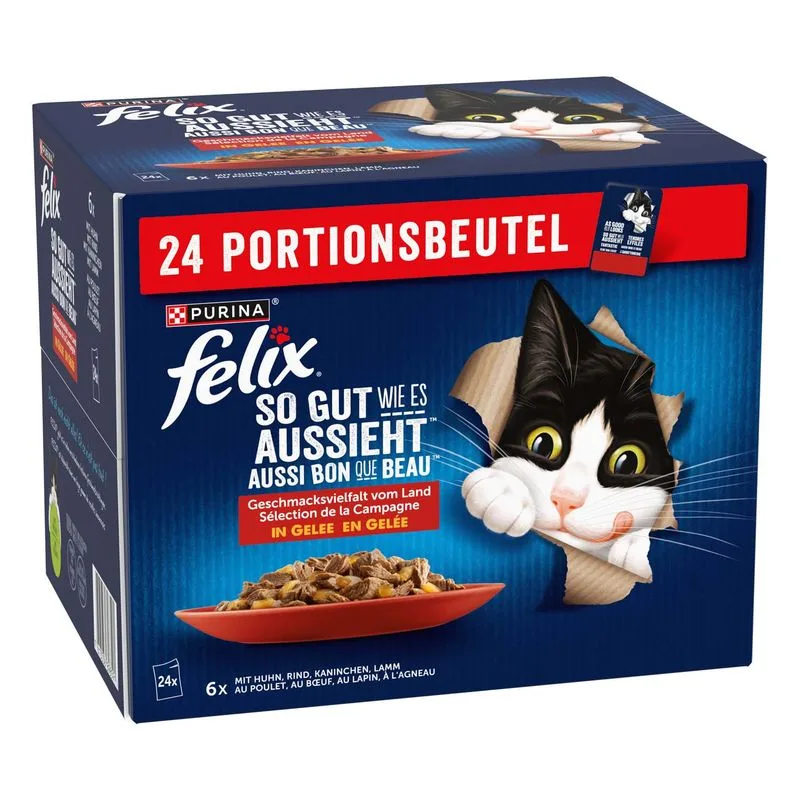 Felix Le Ghiottonerie in Gelatina 24 x 85 g (Varietà di carne (Pollo, Manzo, Coniglio, Agnello))