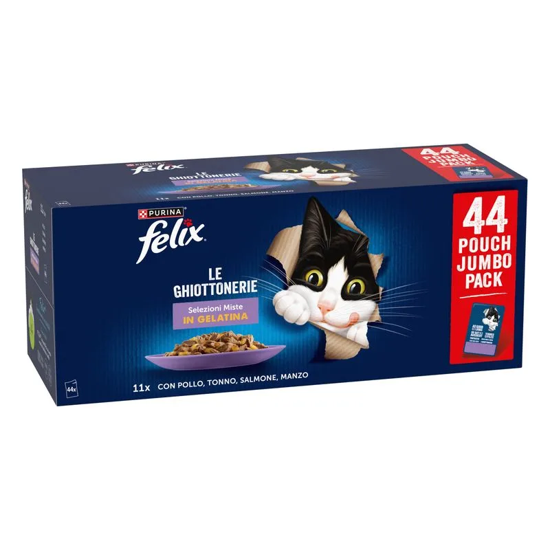 Felix Le Ghiottonerie in Gelatina 88 x 85 g umido gatto (Selezione mista (Pollo, Manzo, Tonno, Salmone))