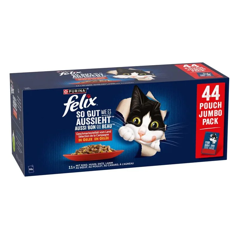 Felix Le Ghiottonerie in Gelatina 88 x 85 g umido gatto (Varietà di carne 1 (Pollo, Manzo, Anatra, Agnello))
