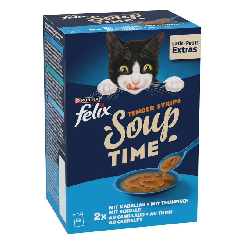 Felix Soup Time Tender Strips 6 x 48 g (Varietà di Mare: Merluzzo, Tonno e Platessa)