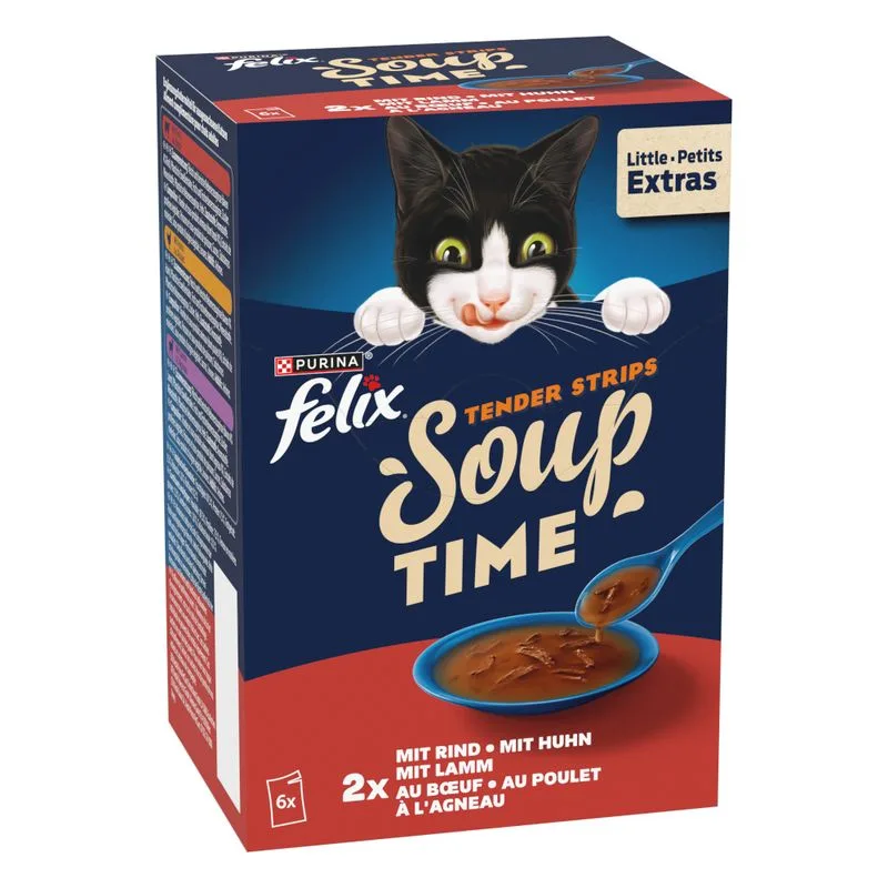 Felix Soup Time Tender Strips 6 x 48 g (Varietà di Terra: Manzo, Pollo, Agnello)