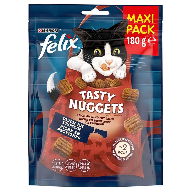 Felix Tasty Nuggets Manzo e Agnello Snack per gatto (Set %: 2 x 180 g)