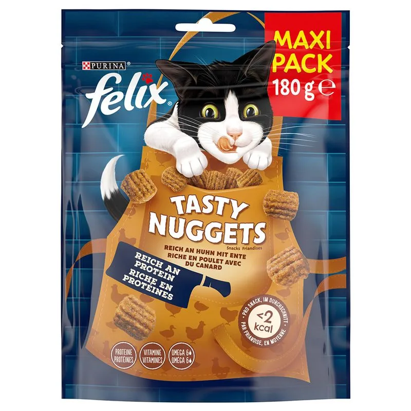 Felix Tasty Nuggets Pollo e Anatra Snack per gatto (Set %: 2 x 180 g)
