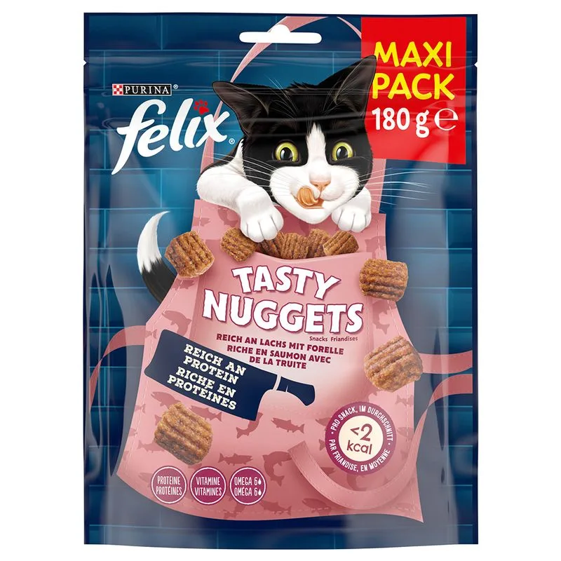 Felix Tasty Nuggets Salmone e Trota Snack per gatto (Set %: 2 x 180 g)