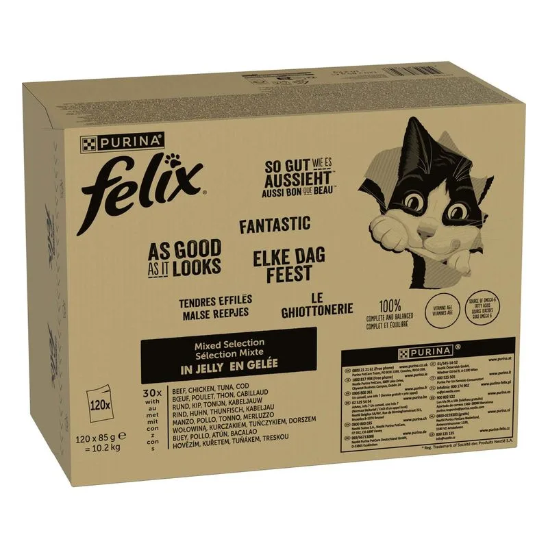 Multipack Felix Le Ghiottonerie 120 x 85 g (Selezione mista (Manzo, Pollo, Merluzzo, Tonno))