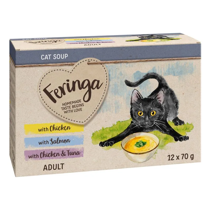 Feringa Cat Soup 24 x 70 g Alimento complementare per gatto (Mix (Pollo, Salmone, Pollo e Tonno))