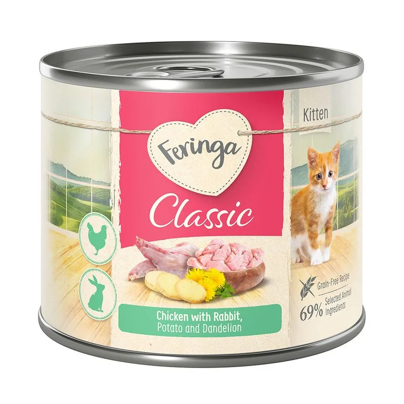 Feringa Classic Meat Menù Kitten 6 x 200 g (Coniglio & Pollo con Patate e Tarassaco)