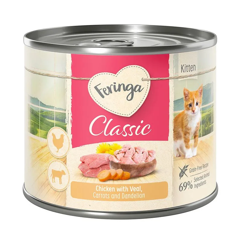Feringa Classic Meat Menù Kitten 6 x 200 g (Pollo & Vitello con Carotine e Tarassaco)
