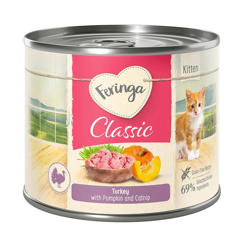 Feringa Classic Meat Menù Kitten 6 x 200 g (Tacchino con Zucca ed Erba gatta)