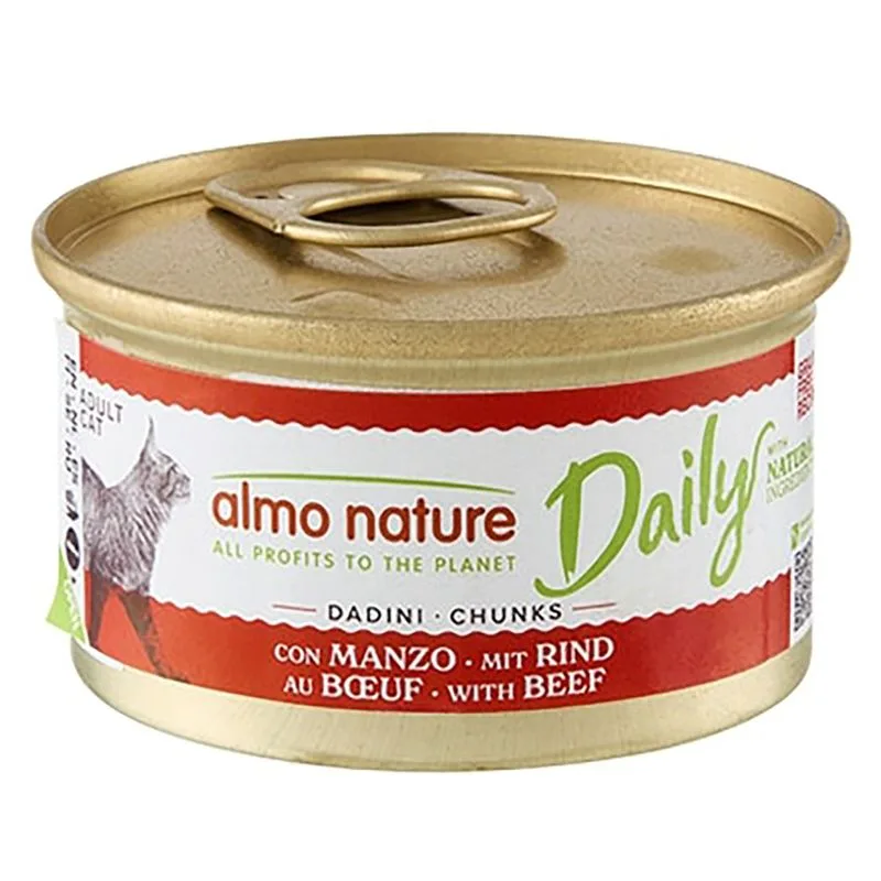 Almo Nature Daily 24 x 85 g Alimento umido per gatti (Dadini con manzo)