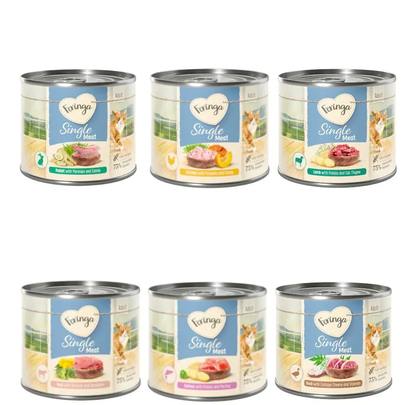 Feringa Single Meat Menù 12 x 200 g (Mix I: Pollo, Coniglio, Agnello, Vitello, Anatra, Salmone)