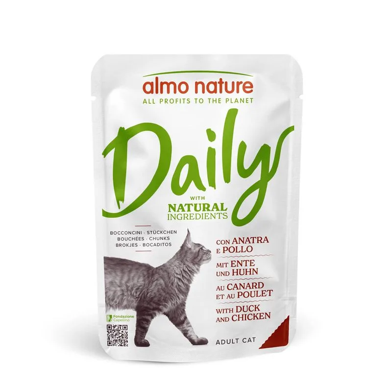 Almo Nature Daily 6 x 70 g umido per gatto (Anatra e Pollo)