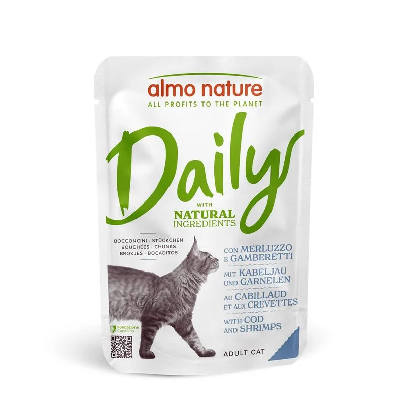 Almo Nature Daily 6 x 70 g umido per gatto (Merluzzo e Gamberetti)