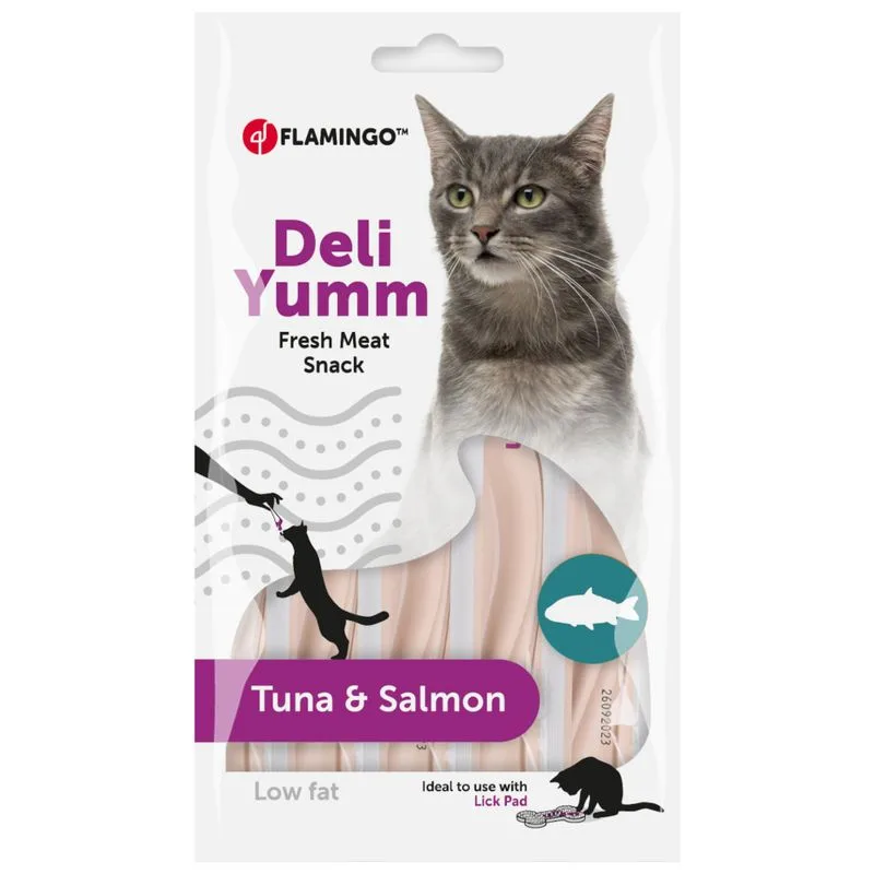 Flamingo Deli Yumm Pâté 5 x 14 g Snack per gatto (con Tonno & Salmone)
