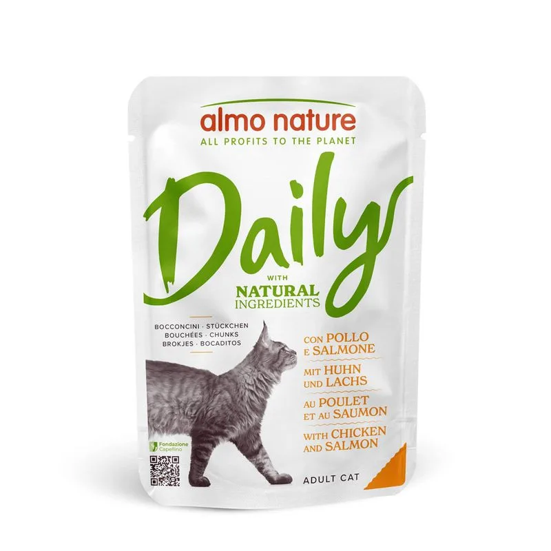 Almo Nature Daily 6 x 70 g umido per gatto (Pollo e Salmone)