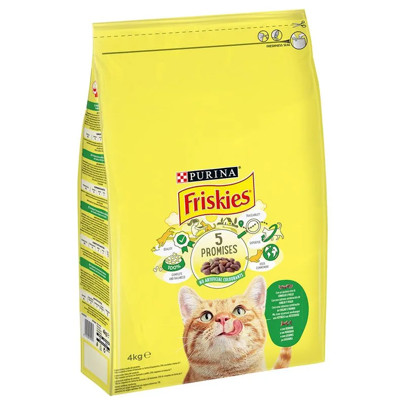 PURINA Friskies Adult Coniglio e Pollo con Verdure Crocchette gatto (Set %: 2 x 4 kg)