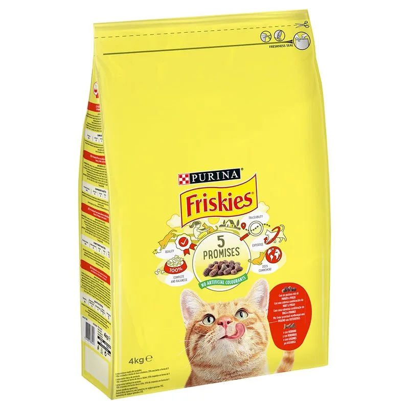 PURINA Friskies Adult Manzo e Pollo con Verdure Crocchette gatto (Set %: 2 x 4 kg)