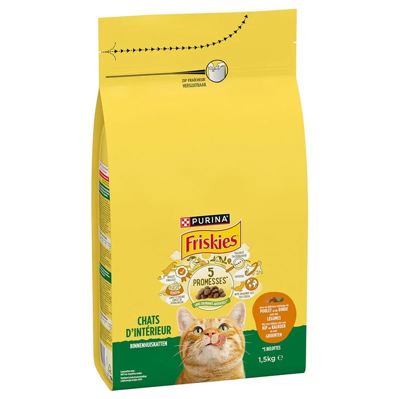PURINA Friskies Indoor Pollo e Tacchino con Verdure Crocchette per gatto (Set %: 3 x 1,5 kg)