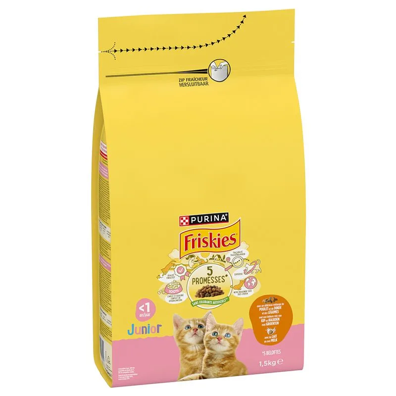 PURINA Friskies Junior con Pollo, Tacchino e Verdure Crocchette per gatto (Set %: 3 x 1,5 kg)