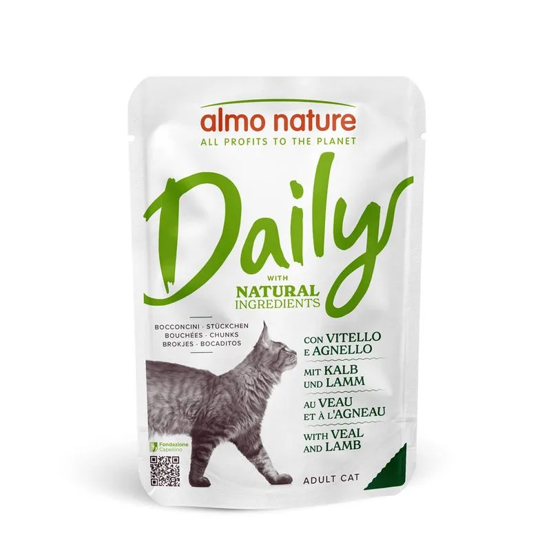 Almo Nature Daily 6 x 70 g umido per gatto (Vitello e Agnello)