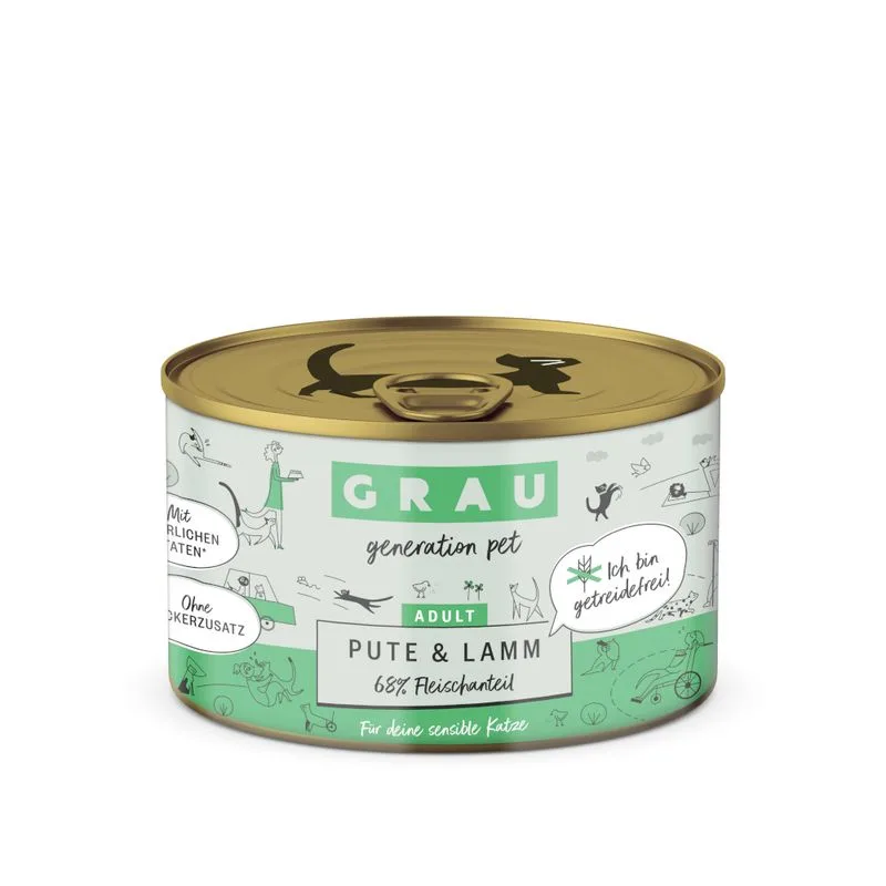 GRAU Adult Senza Cereali 24 x 200 g Alimento umido per gatti (Tacchino & Agnello)