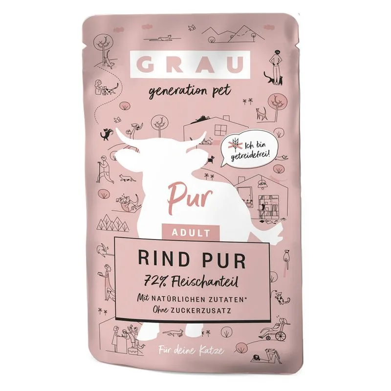 GRAU Adult Senza cereali 32 x 125 g umido per gatto (Manzo puro)