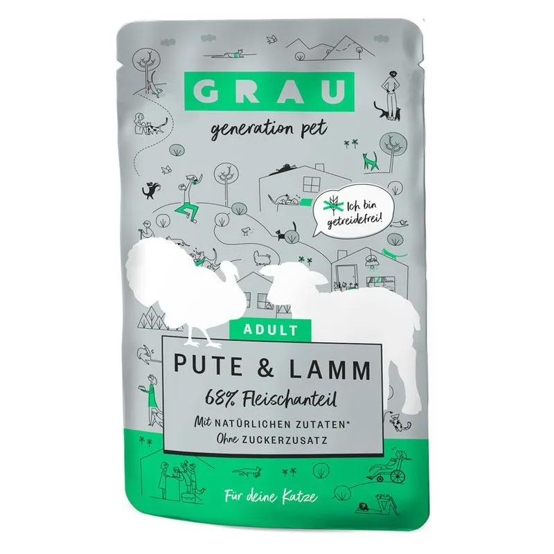 GRAU Adult Senza cereali 32 x 125 g umido per gatto (Tacchino & Agnello)