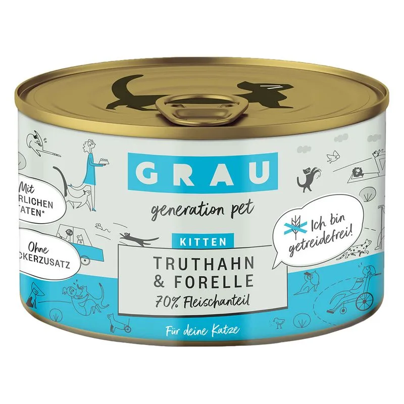GRAU Grandi Golosi Kitten con tacchino & trota Alimento umido per gatti (Set%: 24 x 200 g)