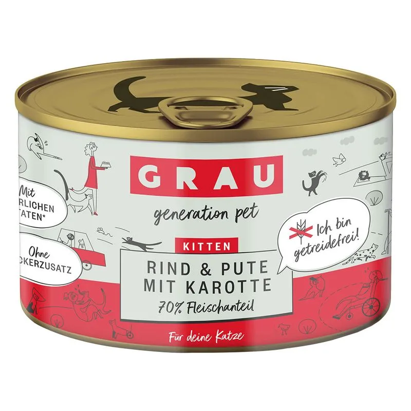 GRAU Grandi Golosi Kitten senza cereali 6 x 200 g (Manzo, Tacchino & Carote)