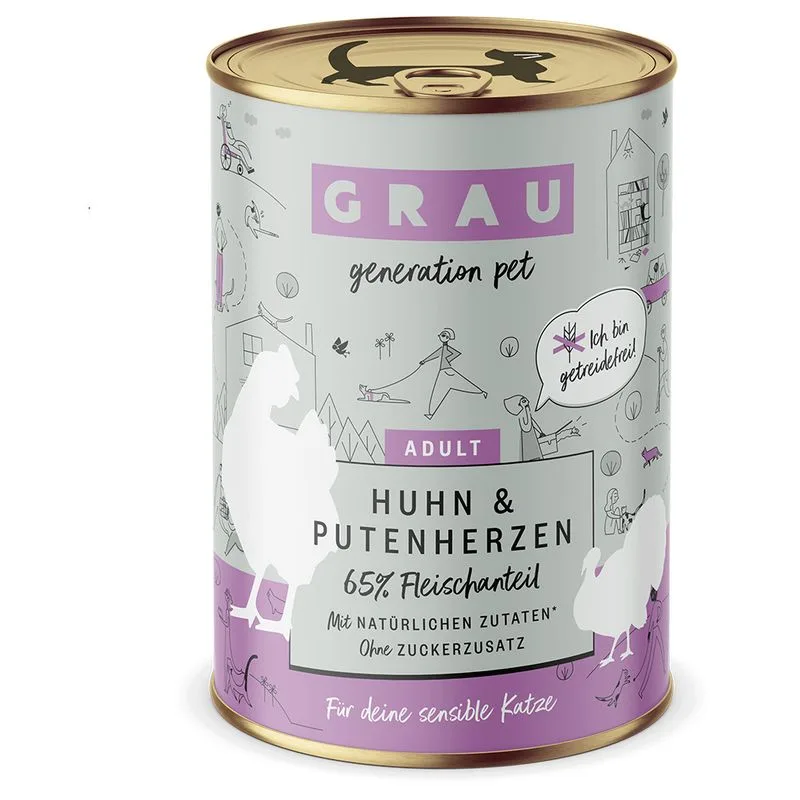 GRAU Grandi Golosi Senza Cereali 6 x 400 g (Pollo e Cuori di tacchino)