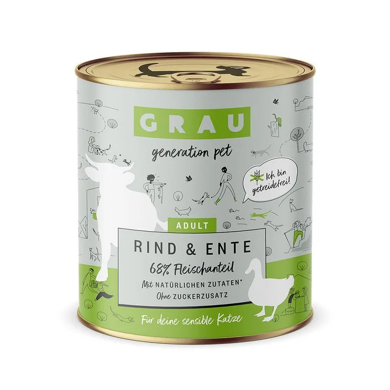 GRAU Grandi Golosi Senza Cereali 6 x 800 g umido per gatto (Manzo & Anatra - NOVITÀ)