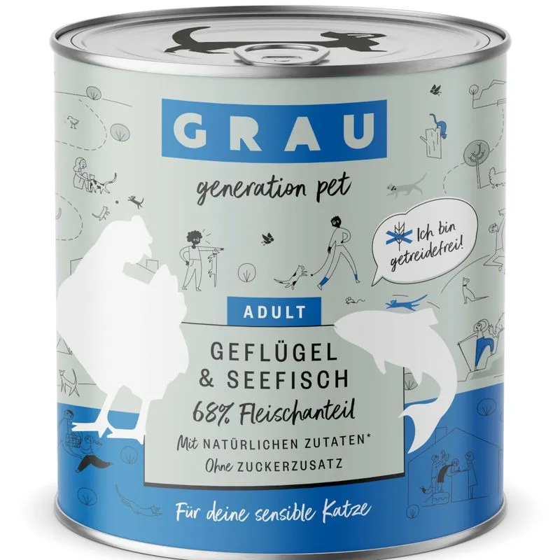 GRAU Grandi Golosi Senza Cereali 6 x 800 g umido per gatto (Pollame & Pesce di mare)