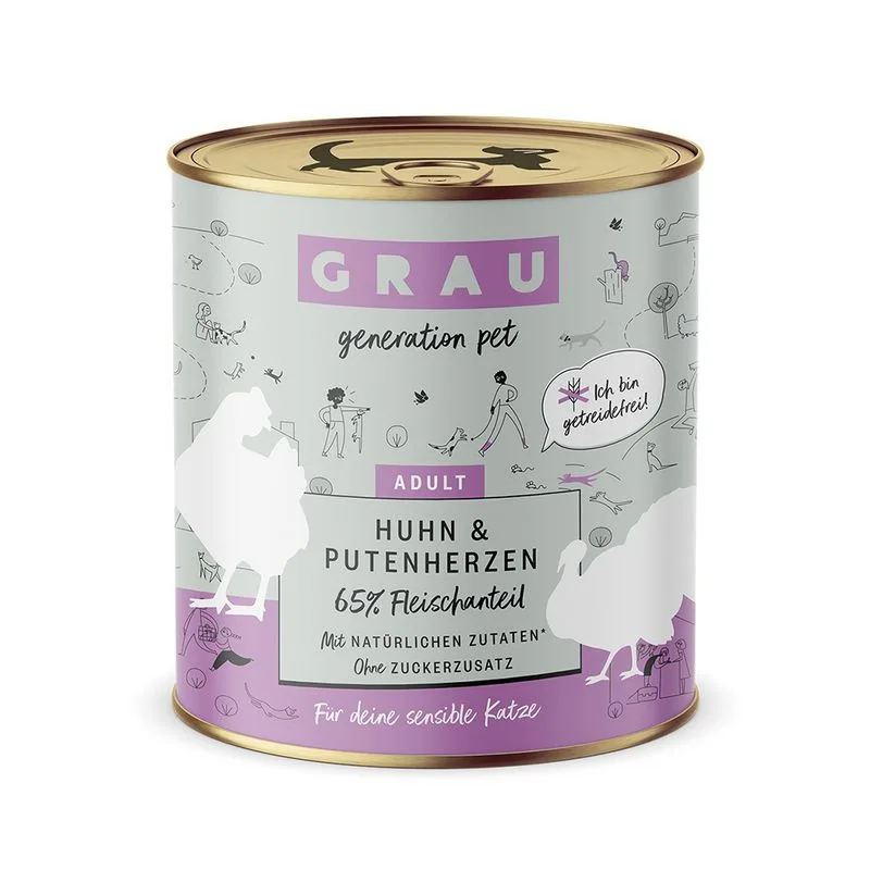 GRAU Grandi Golosi Senza Cereali 6 x 800 g umido per gatto (Pollo & Cuori di Tacchino - NOVITÀ)