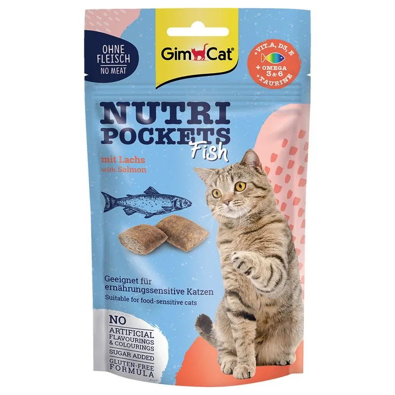 GimCat Nutri Pockets Pesce Snack per gatto (Set %: 6 x 60 g con Salmone)