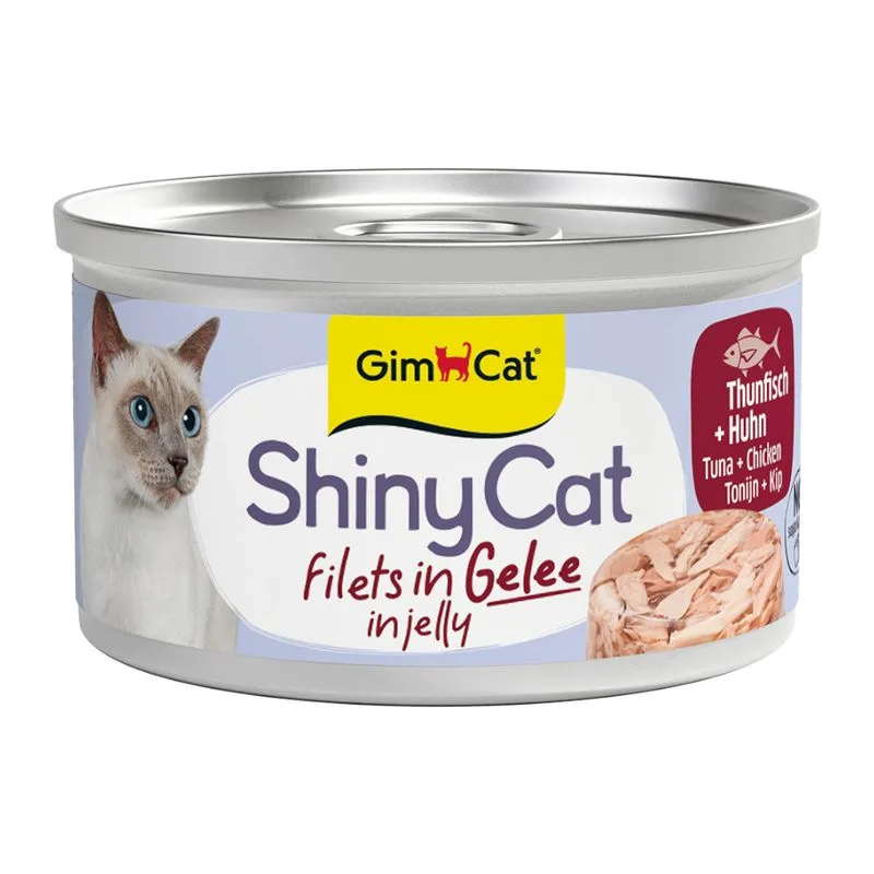 GimCat ShinyCat Filet Gelatina 24 x 70 g Alimento umido per gatto (Tonno & Pollo)