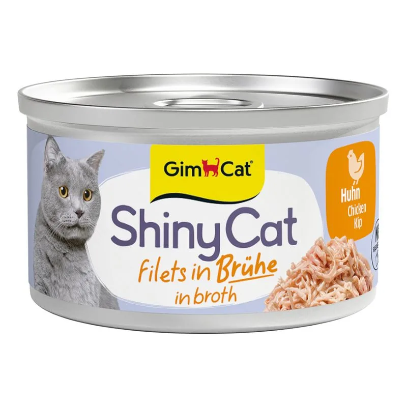 GimCat ShinyCat Filetto in Brodo 24 x 70 g Alimento umido per gatto (Pollo)