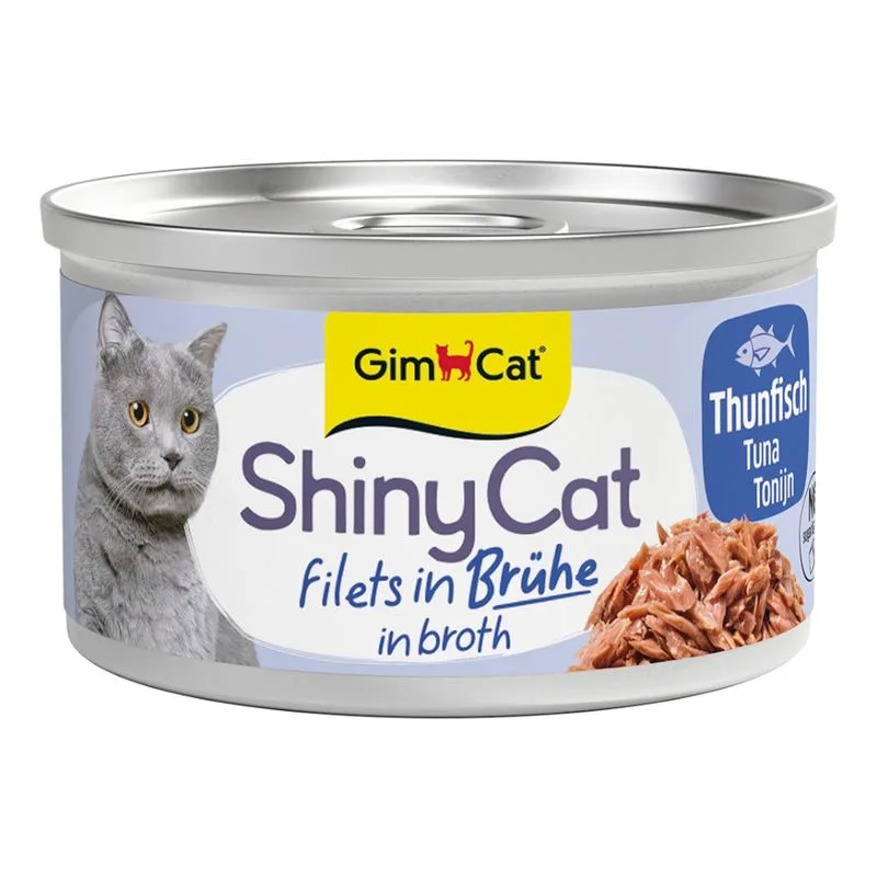 GimCat ShinyCat Filetto in Brodo 24 x 70 g Alimento umido per gatto (Tonno)