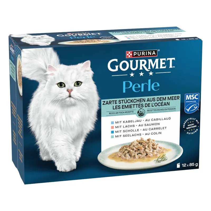 4 + 1 gratis! 5 x Gourmet Perle (5 x (12 x 85 g) Trancetti di pesce dell'oceano (4 varianti))