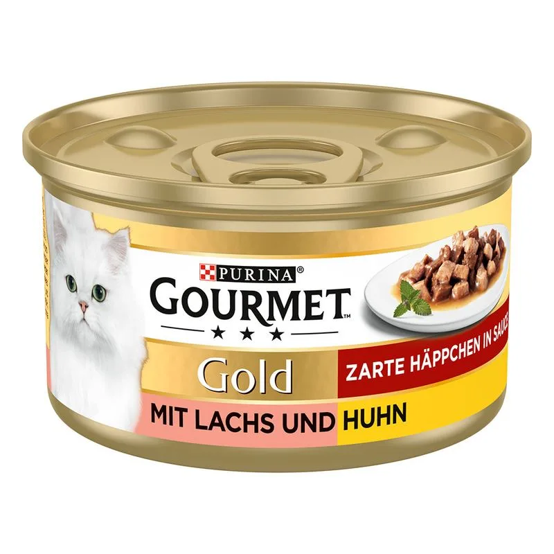 Gourmet Gold Dadini in Salsa 24 x 85 g Alimento umido per gatti (Salmone e Pollo)