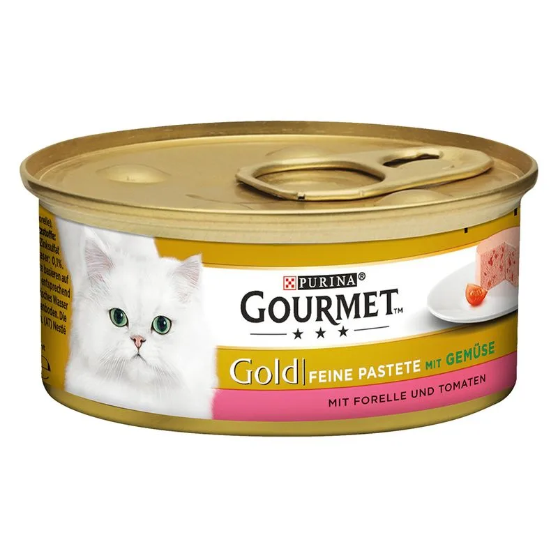 Gourmet Gold Mousse e Paté 12 x 85 g Umido per gatto (Paté: Trota e Pomodori)
