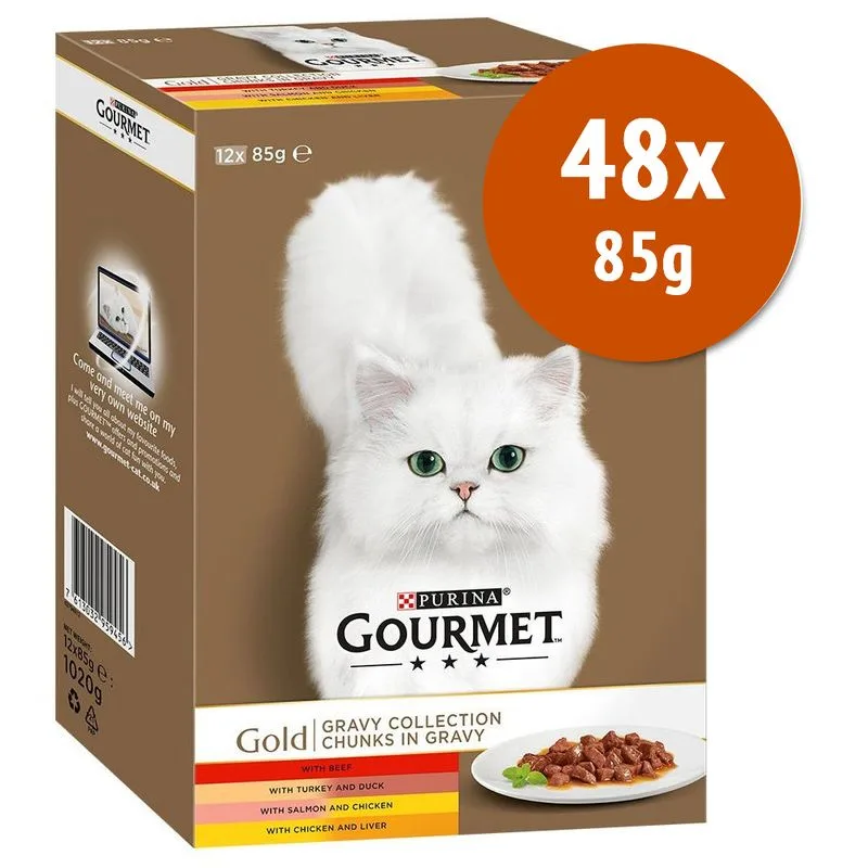 Gourmet Gold Pacco misto 48 x 85 g (Mix Mousse 2: Tacchino + Agnello e Fagiolini + Trota e Pomodori + Merluzzo e Carote)