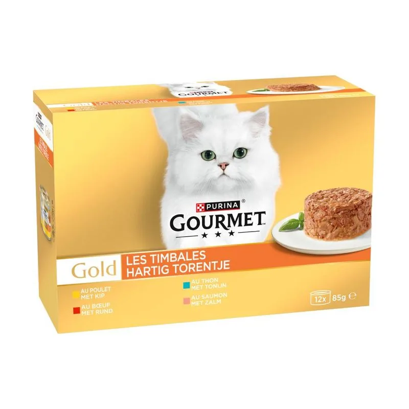 Gourmet Gold Tortini 12 x 85 g (Mix Carne e Pesce (3x Pollo, 3x Manzo, 3x Tonno, 3x Salmone))