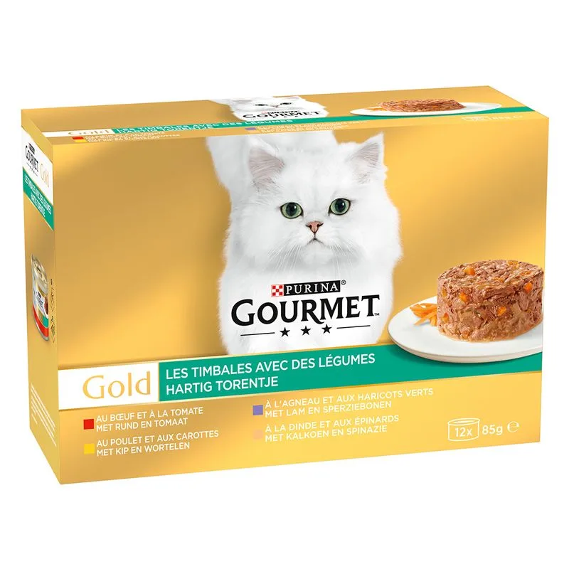 Gourmet Gold Tortini 12 x 85 g (Mix Verdura: 3x con Pomodori, 3x con Carote, 3x Fagiolini. 3x Spinaci)
