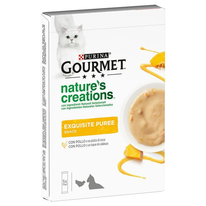 Gourmet Nature's Creations Exquisite Puree Snack 5 x 10 g (con Pollo e un pizzico di Zucca)