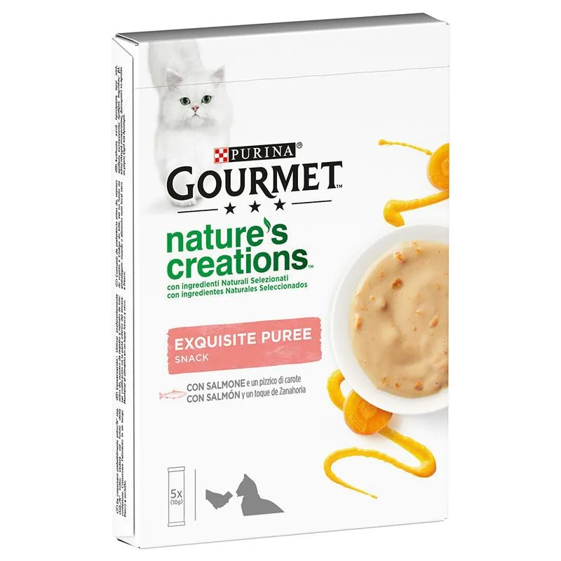 Gourmet Nature's Creations Exquisite Puree Snack 5 x 10 g (con Salmone e un pizzico di Carote)